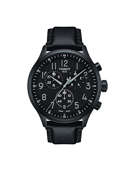 Tissot Men's Chrono XL Vintage 316L Stainless Steel case with Black PVD Coating Swiss Quartz Watch with Leather Strap, 22 (Model: T1166173605200)