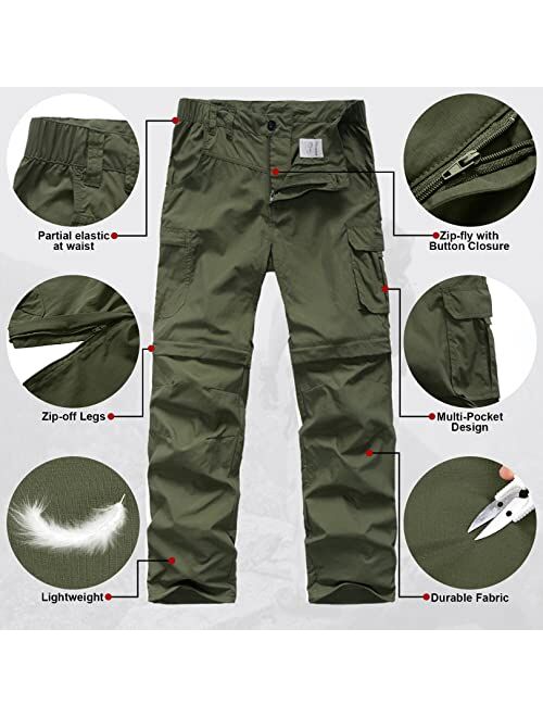 Asfixiado Boys Cargo Pants, Kids' Casual Outdoor Quick Dry Waterproof Hiking Climbing Convertible Trousers