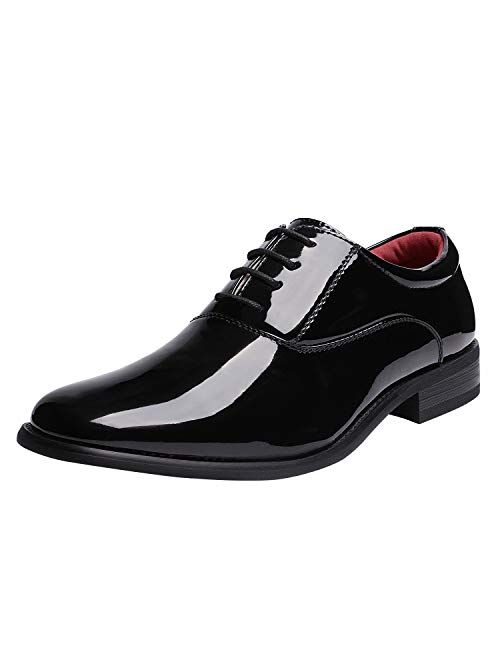 Bruno Marc Men's Faux Patent Leather Tuxedo Derby Dress Shoes Classic Lace-up Formal Oxford
