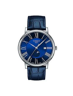 Men's Carson Moonphase 316L Stainless Steel case Swiss Quartz Watch with Leather Strap, Blue, 20 (Model: T1224231604300)