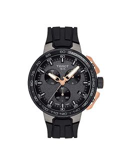 Men's T-Race Cycling 316L Stainless Steel case with Black and Rose Gold PVD Coating Swiss Quartz Watch with Silicone Strap, 18 (Model: T1114173744107)