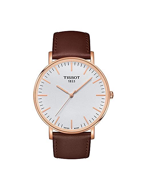 Tissot Men's Everytime 316L Stainless Steel case with Rose Gold PVD Coating Swiss Quartz Watch with Leather Strap, Brown, 21 (Model: T1096103603100)