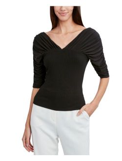 BCBGMAXAZRIA Ruched Elbow Sleeve Top