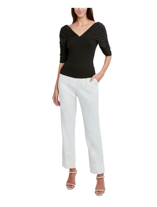 BCBGMAXAZRIA Ruched Elbow Sleeve Top