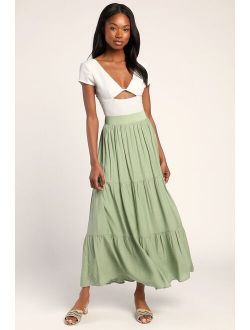 Tier and Dear Sage Green Tiered Maxi Skirt