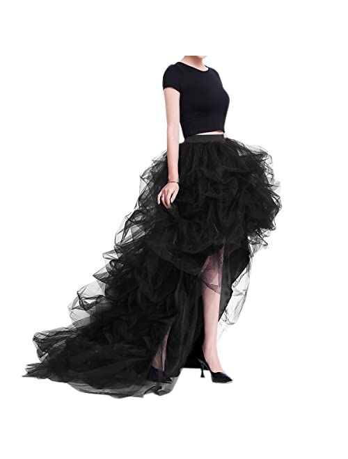 WDPL Women's Long High Low Ruffles Party Tulle Skirt