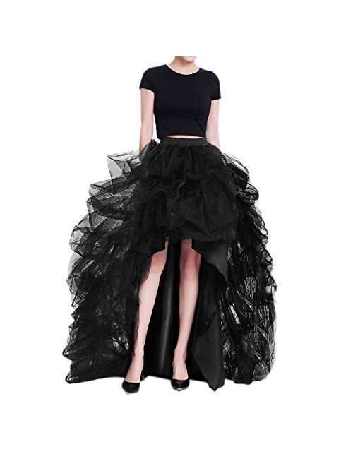 WDPL Women's Long High Low Ruffles Party Tulle Skirt