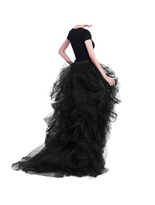 WDPL Women's Long High Low Ruffles Party Tulle Skirt