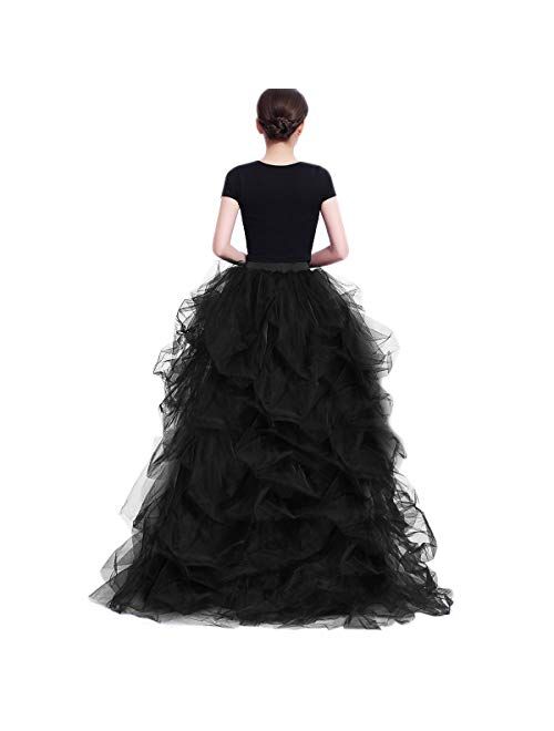WDPL Women's Long High Low Ruffles Party Tulle Skirt