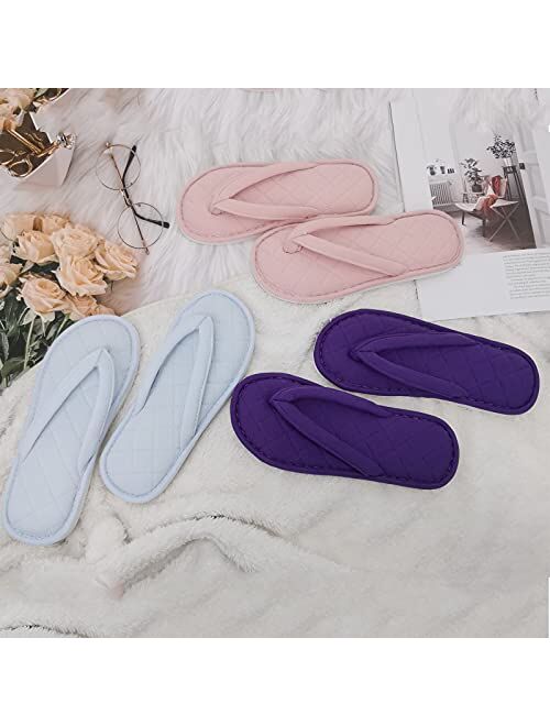 ofoot Women's Cozy Cotton Spa Thong Flip Flops House Slippers,Thick Memory Foam Open Toe Slip On Indoor Shoes