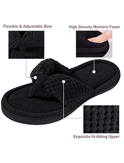 Parlovable Women's Flip Flop Slippers Memory Foam Slip on Spa Thong Slipper, Breathable Open Toe House Shoes, Cozy Comfortable Coral Fleece Anti-Skid Rubber Sole Sandal I