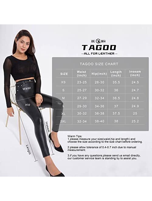 Tagoo Faux Leather Leggings for Women High Waisted Pleather Pants Stretch Tights with Pockets