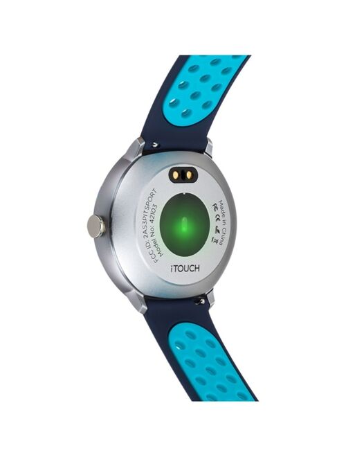 iTouch Men's Sport Silver-Tone Case with Navy and Turquoise Perforated Strap 43mm