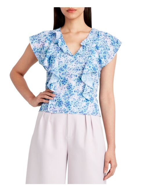 BCBGeneration Ruffled Floral Print Top