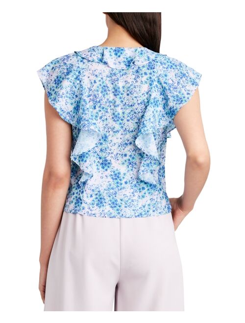 BCBGeneration Ruffled Floral Print Top