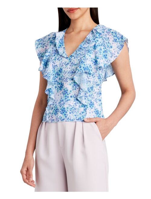 BCBGeneration Ruffled Floral Print Top