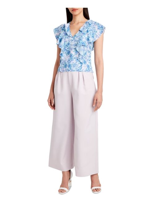 BCBGeneration Ruffled Floral Print Top