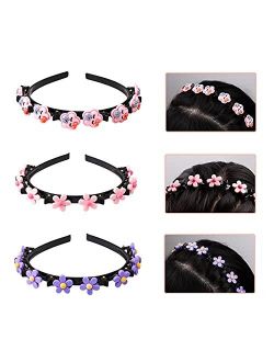 Maiting 3Pcs-A Girl Sweet Princess Hairstyle Hairpin, Headband With Clips,Hairstyle Hairpin Headband,Fashion Headbands For Women And Girls,Double Layer Cartoon Headbands 