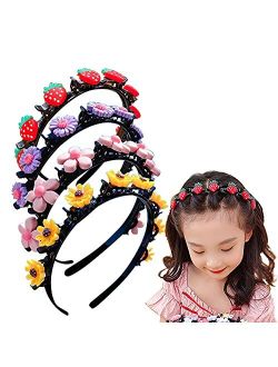 Aaiffey Sweet Princess Hairstyle Hairpin for Girl, Double Layer Headbands with Clips Twist Plait,Fashion Hair Hoops Cute Double Bangs Hairpin Headbands for Women Girls 4P