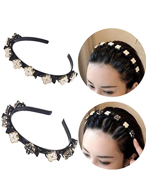 KaiLeQi Rhinestone Fashion headbands for women hair accessories for girls women,double bangs hairstyle hairpin headband Korean braided headbands with clips twist headband
