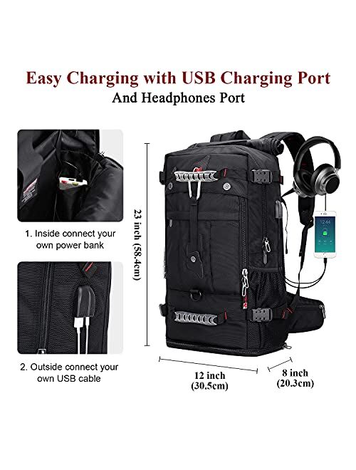WITZMAN Travel Backpack with USB Charging Port Convertible Duffle Bag Fit 17 Inch Laptop Carry On Bags for Airplanes for Men and Women(Large 40L)