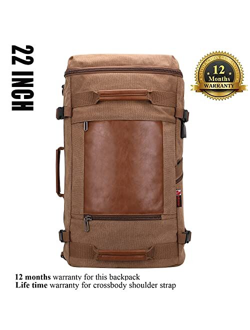 WITZMAN Travel Backpack with USB Charging Port Large Carry On Canvas Backpack Duffel Luggage Fit 17 inch Laptop for Men Women