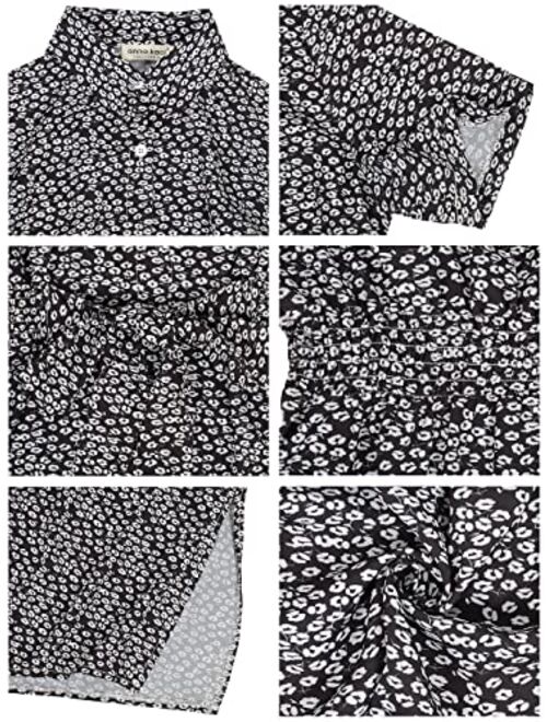 Anna Kaci Anna-Kaci Women's Casual Floral Print Button Down Dress Short Sleeve V Neck Split Midi Dresses with Belt