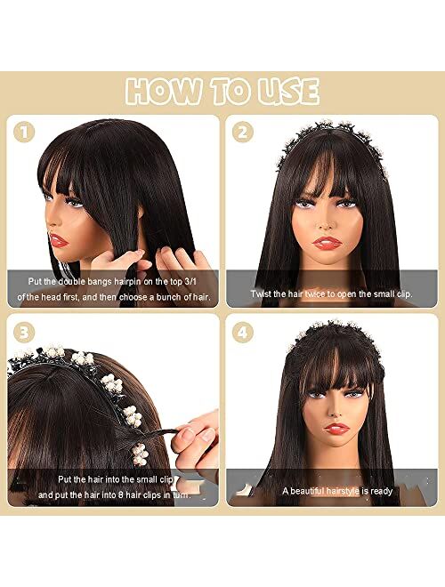 Lyxajaa 4 Pcs Rhinestone Fashion Headbands Double Bangs Hairstyle Hairpin Headbands, Double Layer Twist Headbands Headband with Clips Beaded Hair Accessories for Women Gi