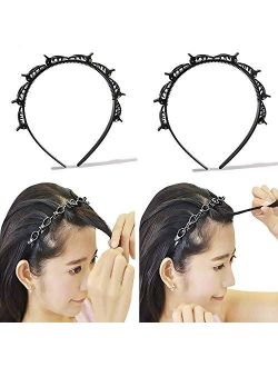 Ivyu Headbands for Women Head bands Hair Bands for Girls Thin Plastic Hairpin Headband with Clips, Fashion Braided Headbands Double Layer Twist Plait Hair Tools, Double B