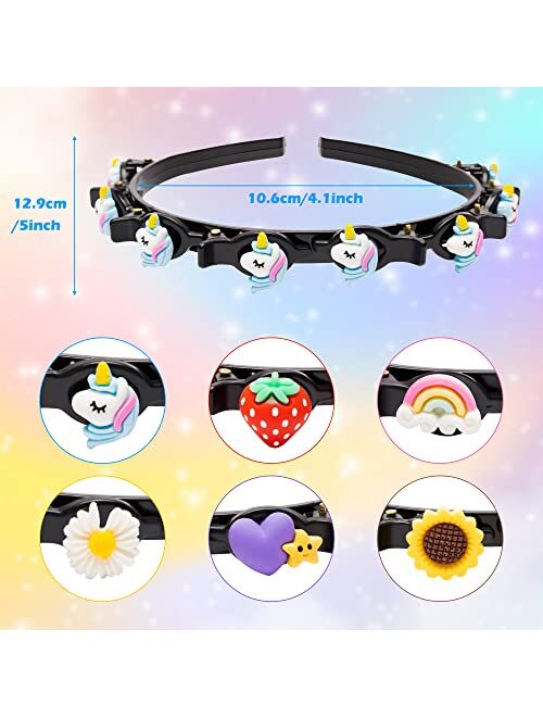 E1mity 6Pcs Double Bangs Headband with Clips Hairstyle Hairpin Headband Set Double Layer Twist Plait Hair Bands Cute Unicorn Strawberry Rainbow Heart Flower Sunflower Hai