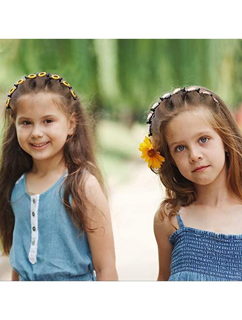 E1mity 6Pcs Double Bangs Headband with Clips Hairstyle Hairpin Headband Set Double Layer Twist Plait Hair Bands Cute Unicorn Strawberry Rainbow Heart Flower Sunflower Hai