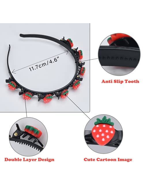 Abitoncc 6PCS Sweet Princess Hairstyle Hairpin with 5PCS Colored Rubber Bands, Double Layer Cartoon Headbands with Clips, Cute Fashion Twist Plait Hairpin Headbands for G