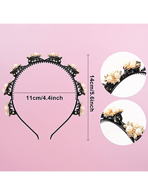 Aaiffey Beaded Hair Headbands Fashion Double Bangs Hairstyle Hairpin Vintage Headband Double Layer Twist Plait Braided Elegant Flower Clips Chic Pearl for Women Girl 4pcs