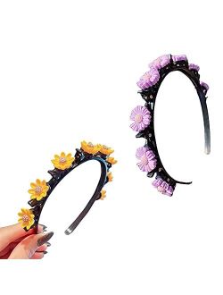 Guqqeuc Flower Headband Hairband with Bangs Hairpins for Girls Boho Hair Band Accessories for Teens 2pcs Sunflower Double Bangs Hairstyle Hairpin Headband