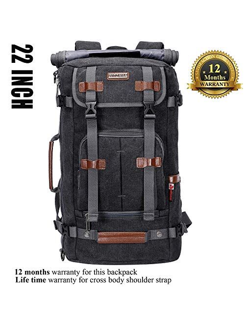 WITZMAN Canvas Backpack Vintage Travel Backpack Large Laptop Bags Convertible Shoulder Rucksack (A519-1 Black)