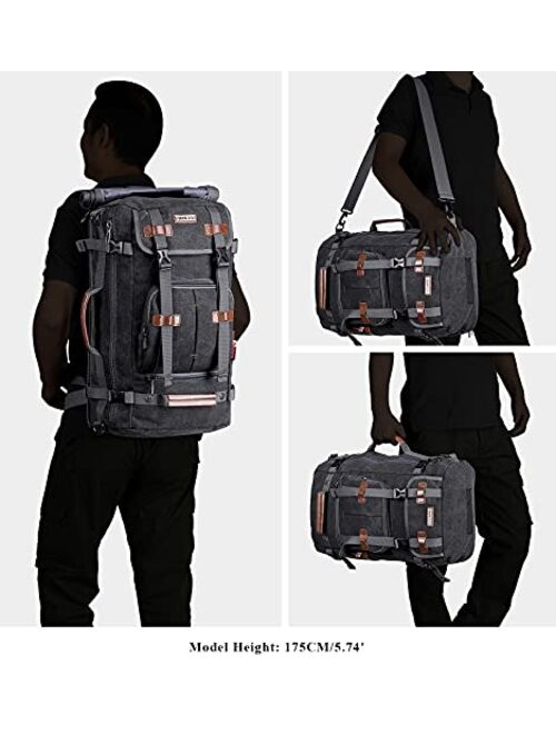 WITZMAN Canvas Backpack Vintage Travel Backpack Large Laptop Bags Convertible Shoulder Rucksack (A519-1 Black)