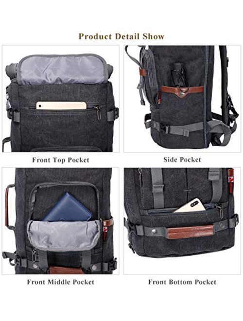 WITZMAN Canvas Backpack Vintage Travel Backpack Large Laptop Bags Convertible Shoulder Rucksack (A519-1 Black)