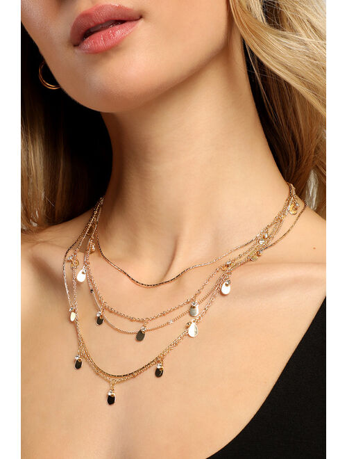 Lulus Beautifully Boho Gold Rhinestone Layered Necklace