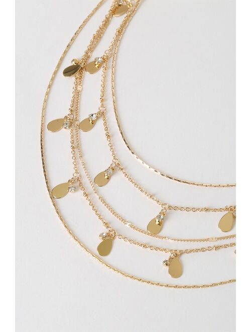 Lulus Beautifully Boho Gold Rhinestone Layered Necklace