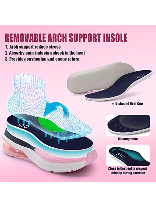 STQ Women Walking Shoes Air-Cushion Sneakers with Memory Foam Arch-Support