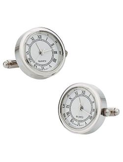 Cuff-Daddy Silver Watch Cuff Links Round Silver Working Functional Watch Cufflinks with Presentation Box Gift Idea for Him Sleeve Clock Cuff Links Special Occasions & Shi