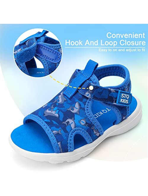 STQ KIDS Toddler Sandals Cute Summer Lightweight Open Toe Slip on Sandals for Boys Girls