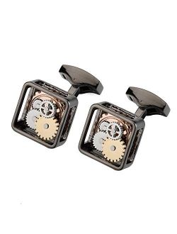 LEPTON Mechanical Gear Cufflinks, Steampunk Style Vintage Watch Movement Gears Cufflinks for Men and Father with Gift Box, Perfect for Wedding Anniversary or Birthday