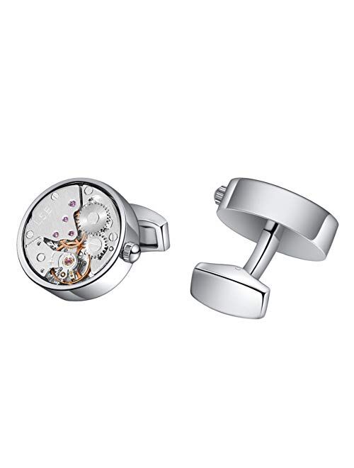 Mr.Van Watch Movement Cufflinks Silver Vintage Steampunk for Men's Father's Day Deluxe Gift