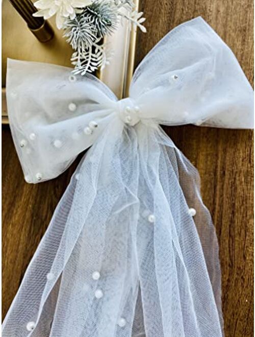 Juan'S Moment Bachelorette Decorations Bridal Hair Clip Bridesmaid Favors Bride to Be Bridal Shower Gift Bride Hair Pieces Headband Pearl White Bow Veil