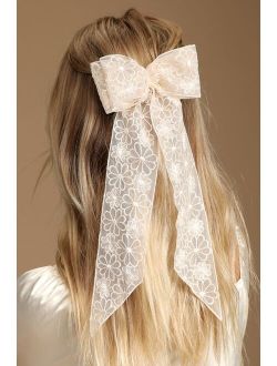 Be Beautiful Ivory Floral Embroidered Oversized Hair Bow