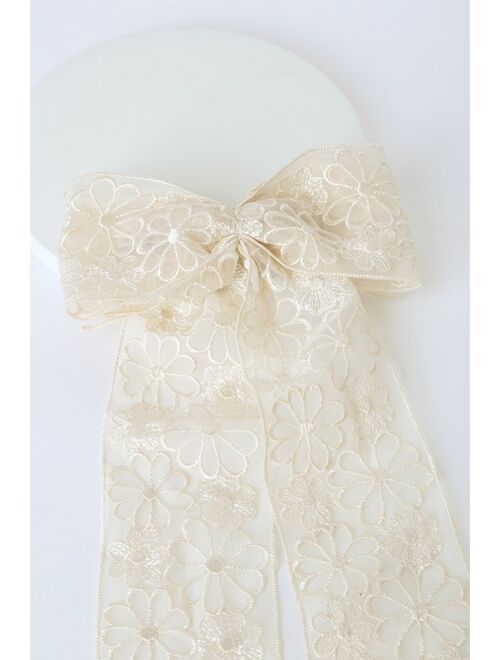 Lulus Be Beautiful Ivory Floral Embroidered Oversized Hair Bow