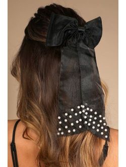 Detailed to Perfection Black Pearl Organza Bow Hair Clip