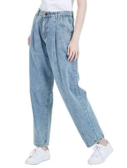 Anna Kaci Anna-Kaci Women's Classic High Waisted Boyfriend Cropped Denim Jeans Loose Harem Pants