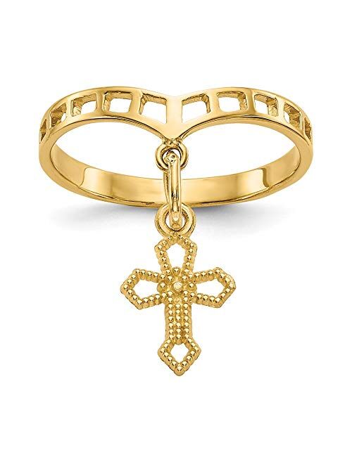 Ice Carats 14k Yellow Gold Cross Religious Dangle Charm Band Ring Size 6.00 Fine Jewelry For Women Gifts For Her
